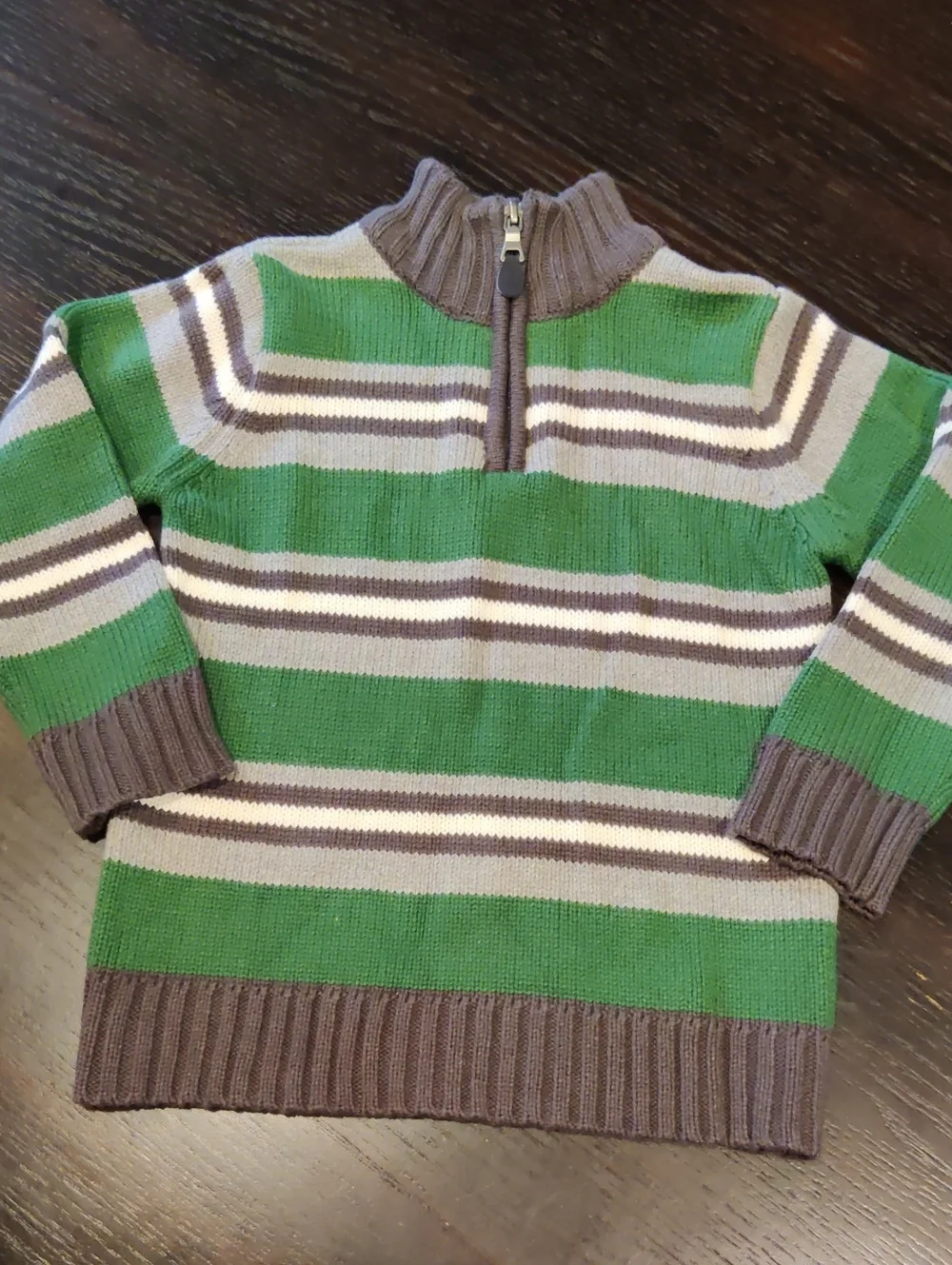 Kid's The Children's Place Green and Gray Striped Zip Sweater
